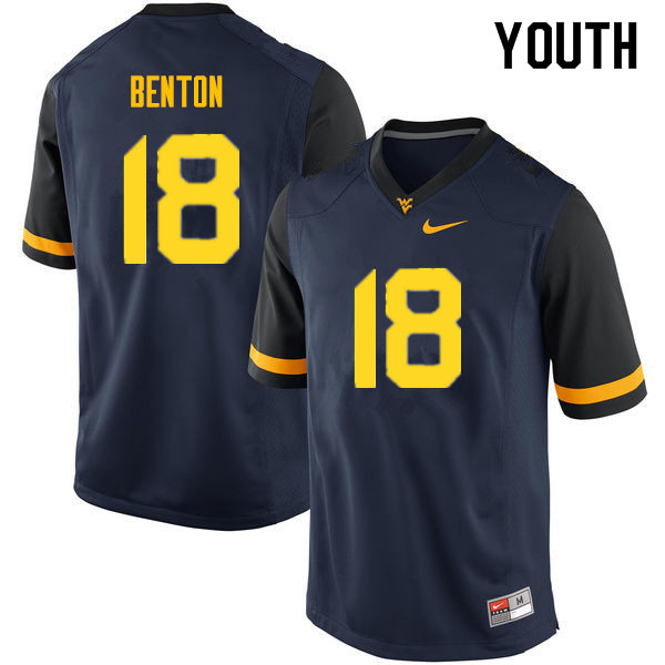 Youth #18 Charlie Benton West Virginia Mountaineers College Football Jerseys Sale-Navy - Click Image to Close